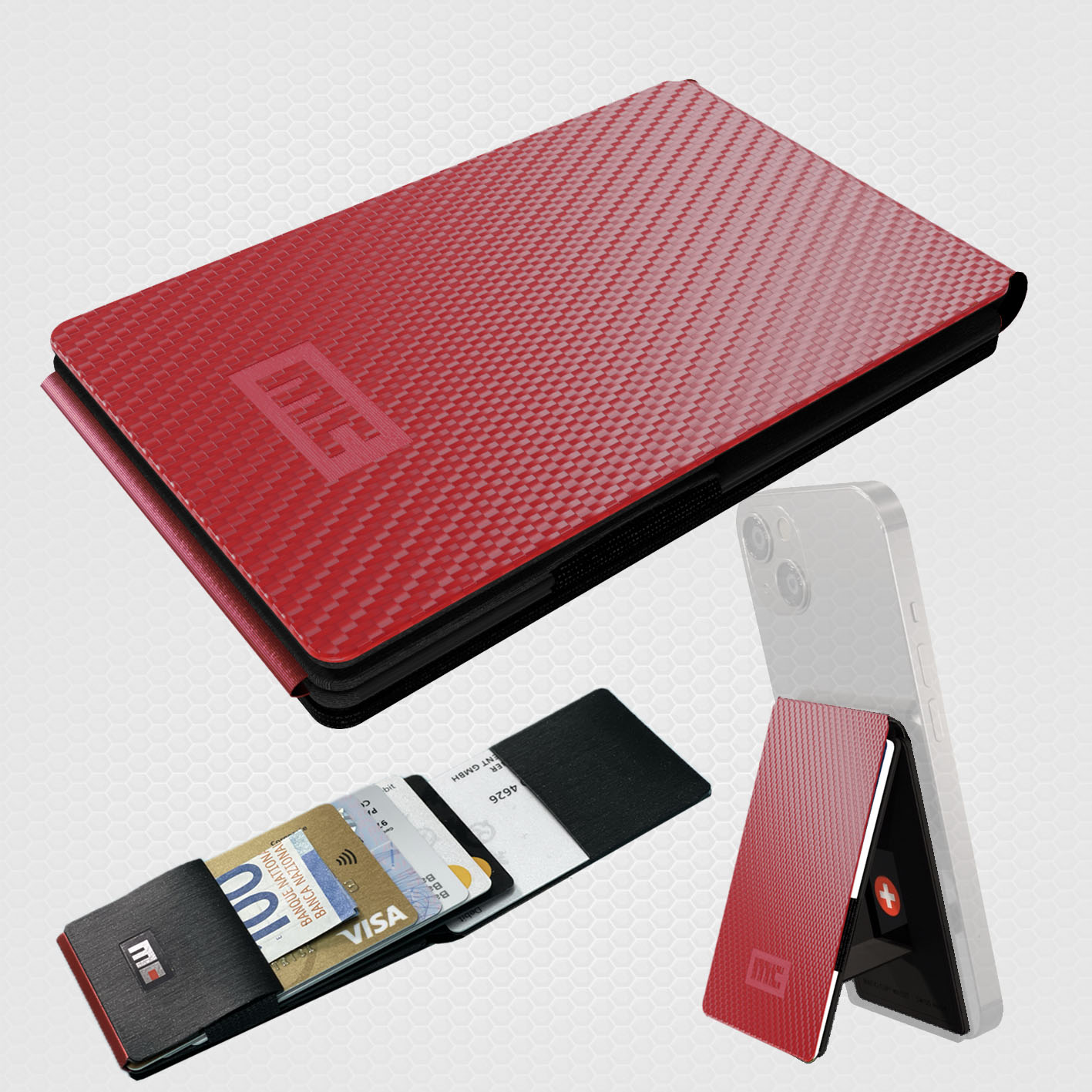 Magic Clip Wallet, carbon red, incl. metal plate