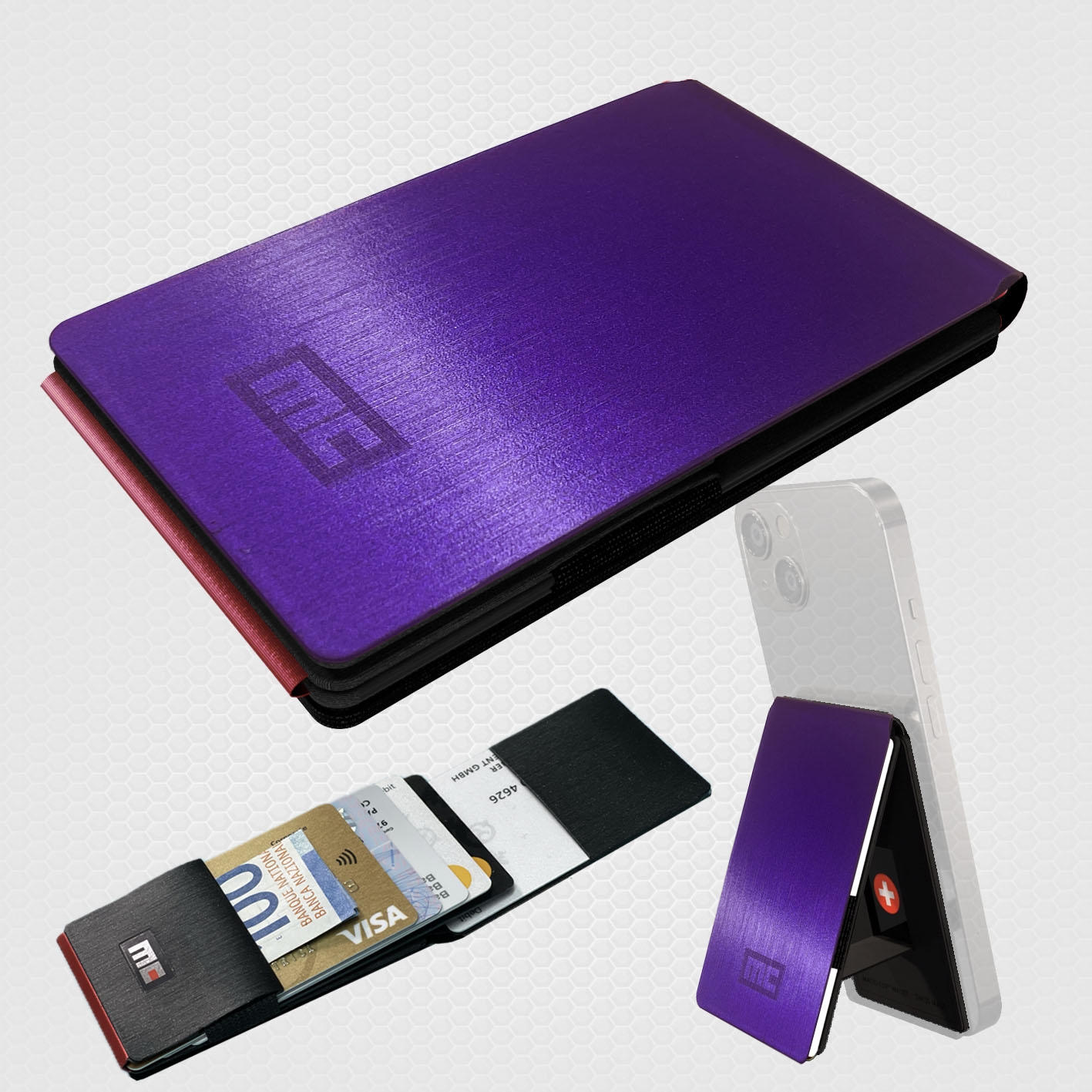 Magic Clip Wallet, brushed violet, incl. metal plate