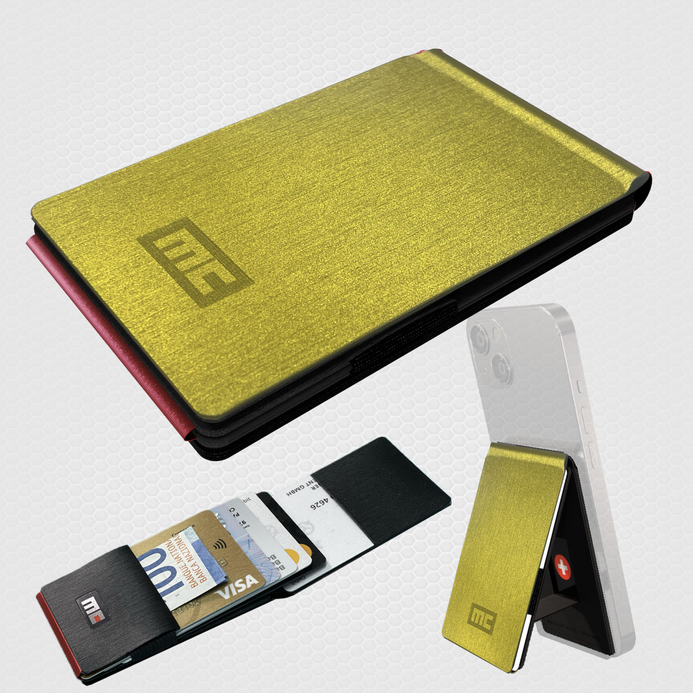 Magic Clip Wallet, brushed yellow, incl. metal plate