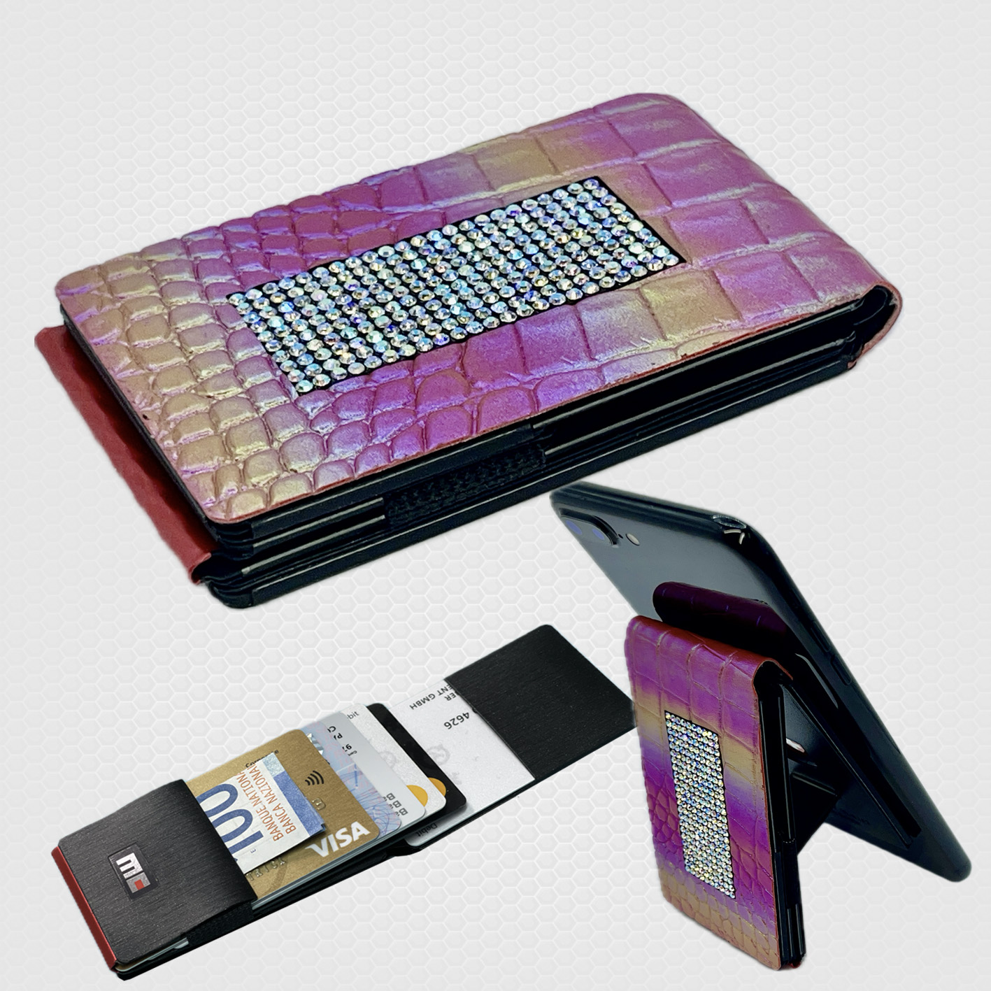 MC Wallet, rainbow.strass.small incl. metal plate and ring